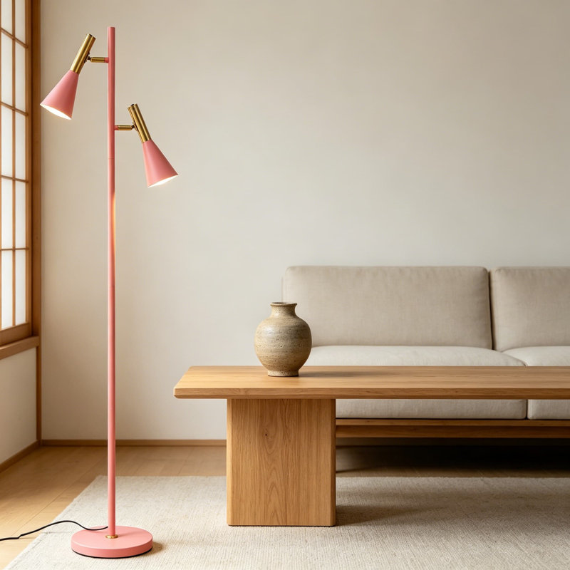 Lampe sur pied moderne avec deux lampes de lecture réglables, un haut poteau vers le haut pour le salon, la chambre à coucher et le bureau, avec une base lestée et des interrupteurs indépendants