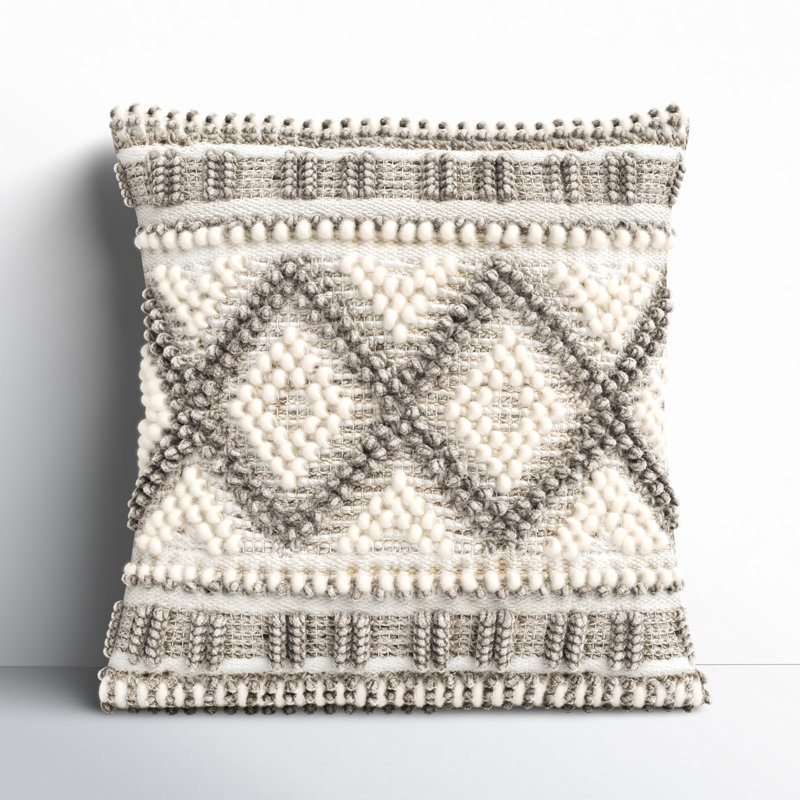 18" Square Beige and Gray Wool Cotton Pillow Cover