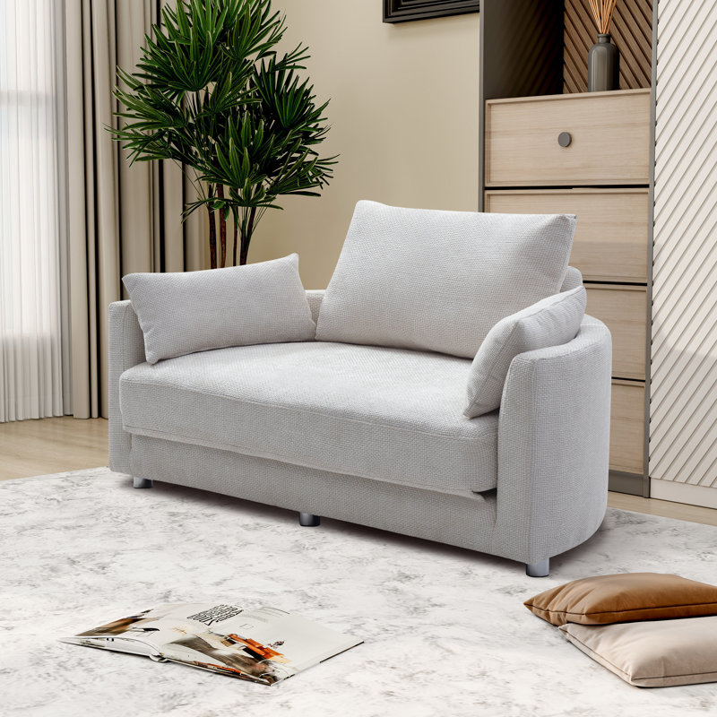 Upholstered Foldable Sleeper Sofa Bed, Beige Linen