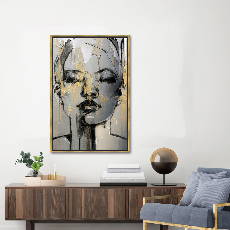 «Abstract Woman Face», impression sur toile tendance pour décoration intérieure moderne, H 65 po x l 45 po, Doré