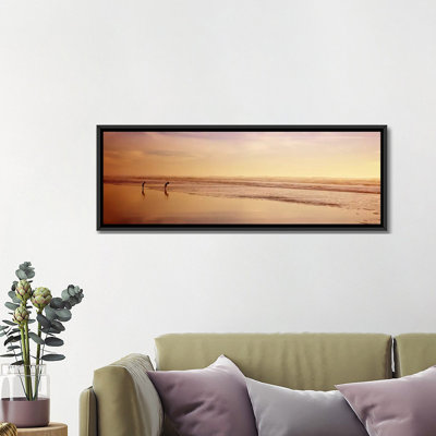Deux enfants jouant sur la plage, San Francisco, Californie, reproduction de photo panoramique sur toile tendue