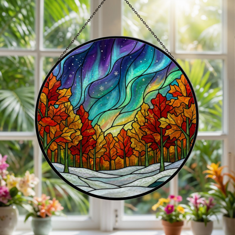 Panneau de vitrail 12 "H Autumn Sky, H 12 po x l 12 po