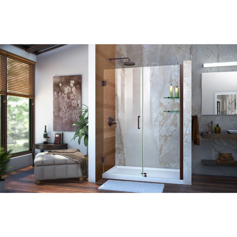 Porte de douche sans cadre et panneau fixe avec technologie ClearMax ™ Unidoor l 52 po x H 72 po