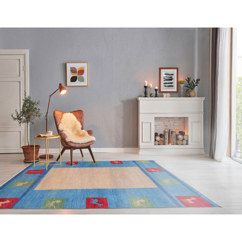 Tapis rectangulaire intérieur / extérieur en laine 4 pi x 6 pi Stannfield