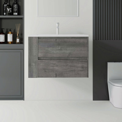 Meuble-lavabo flottant 30 po avec lavabo, tiroir à fermeture en douceur, lavabo en céramique, contreplaqué