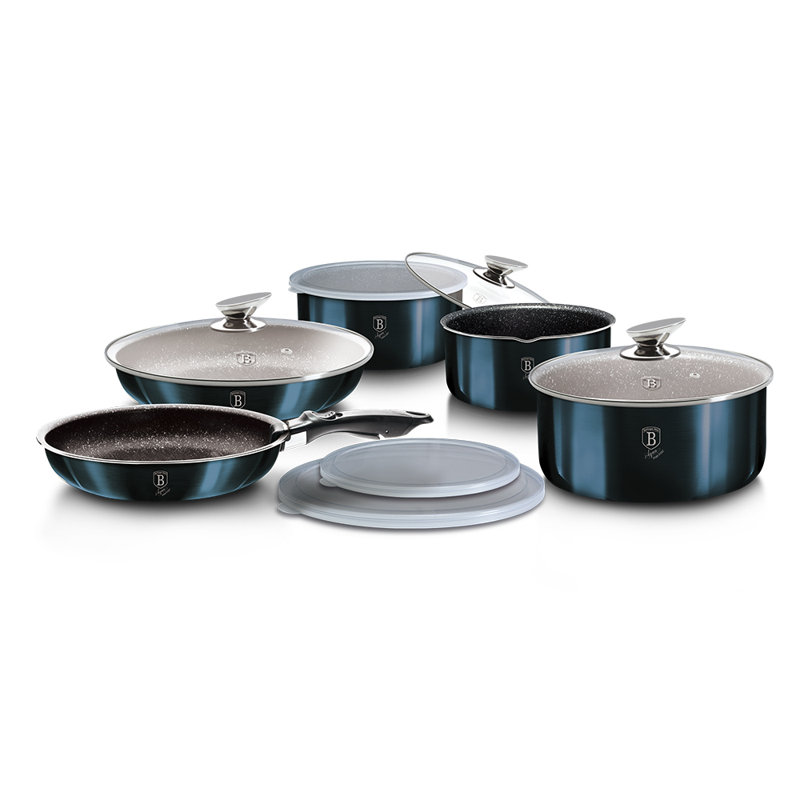 11 - Piece Non-Stick Aluminum Cookware Set, Aqua Marine