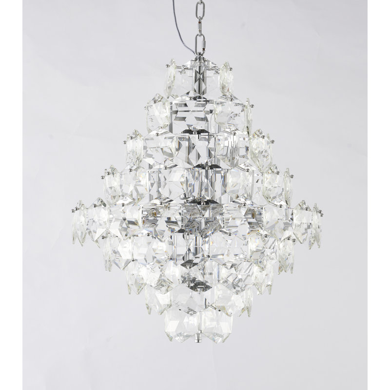 Lustre 12 lumières en acier inoxydable chromé avec détails en cristal transparent, Chrome
