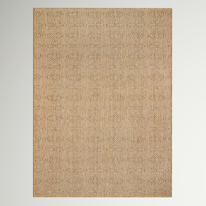 Roselyn Geometric Power Loom Beige Indoor/Outdoor Patio Rug, Rectangle 4' x 6'