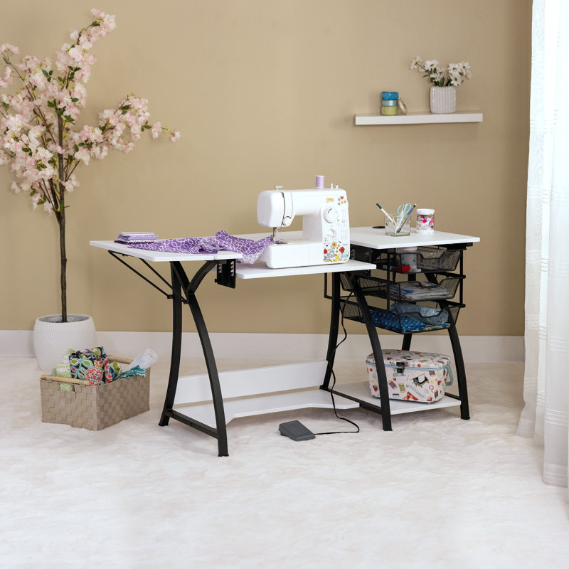 Machine à coudre Pro Stitch, table de passe-temps et de couture avec plateau pliable, plateforme réglable en hauteur et rangement, gris anthracite / blanc
