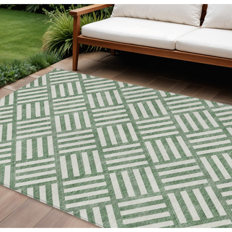 Tapis intérieur / extérieur ivoire lavable géométrique 10 pi x 14 pi