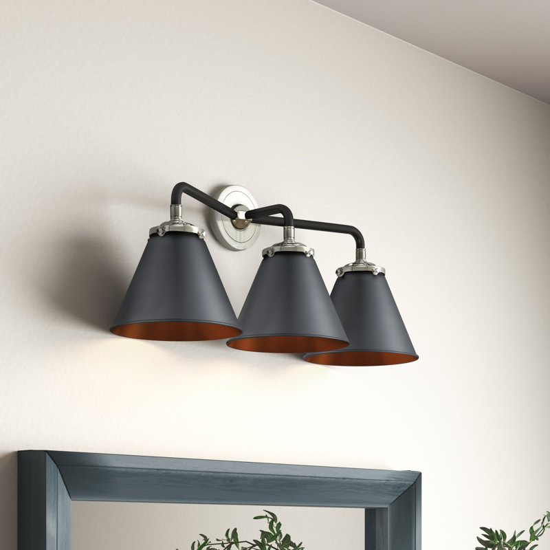 Éclairage pour meuble-lavabo à 3 lumières à intensité variable Donovan, Incandescente, Noir mat, Nickel satiné brossé