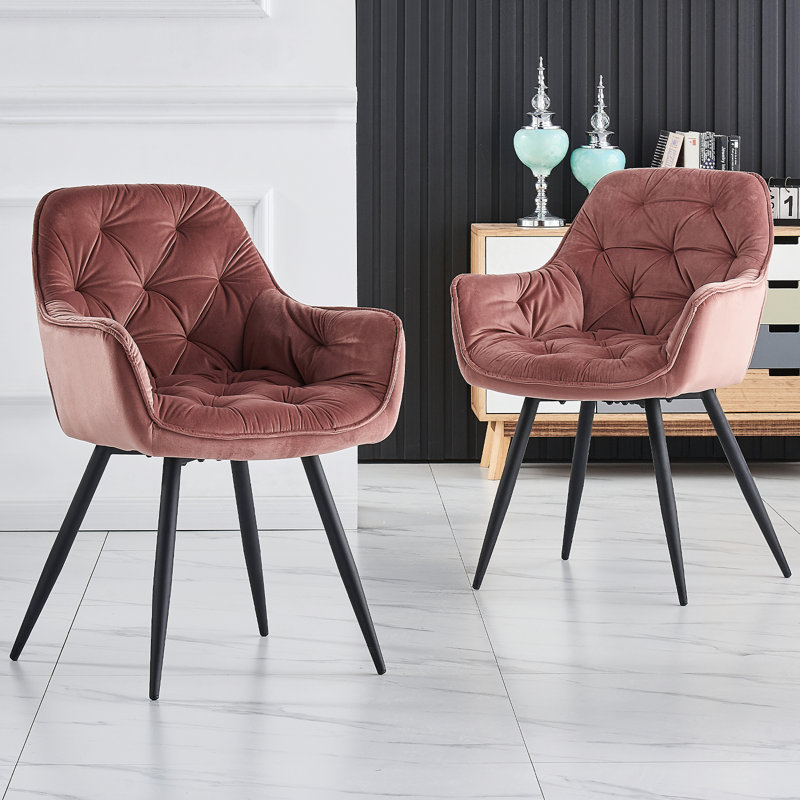 Velvet Tufted Upholstered Armchair Runge 50cm H, Rose