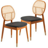 Flitwick Wicker Dining Chair With Leather Seat And Wood Legs