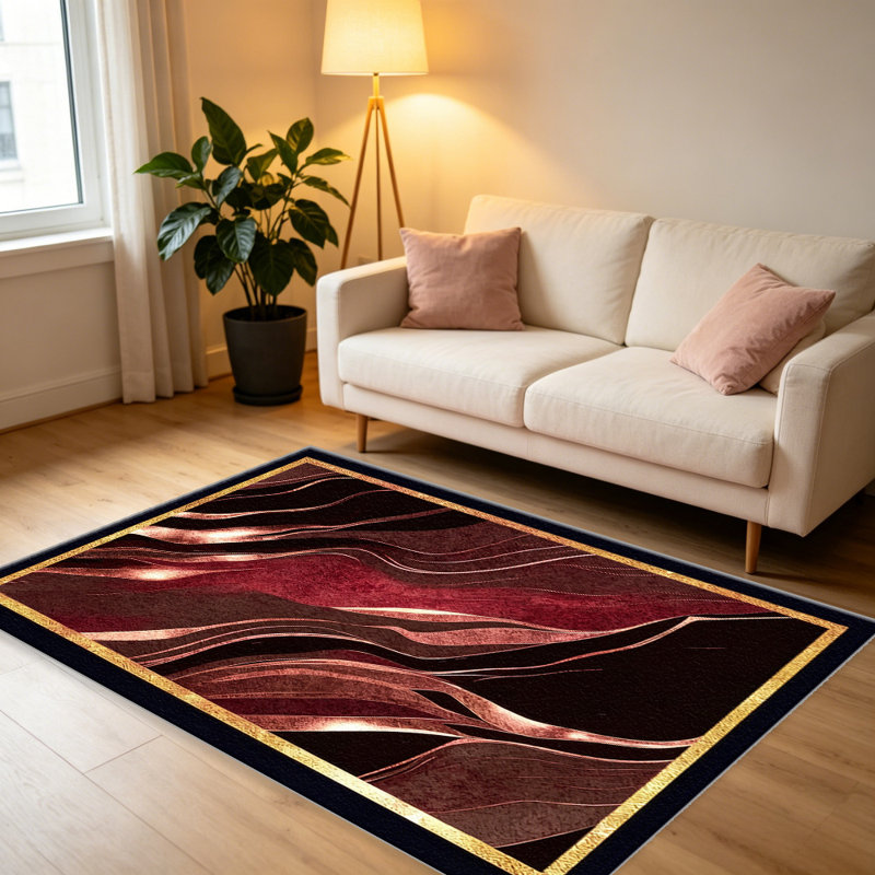 Red Marble with Rose Gold Accents carpet-easy to clean, machine-washable, soft and comfortable; suitable for door mats, kitchens, living rooms, bedrooms, corridors, and laundry areas. Easy to clean, durable carpet for home decoration.