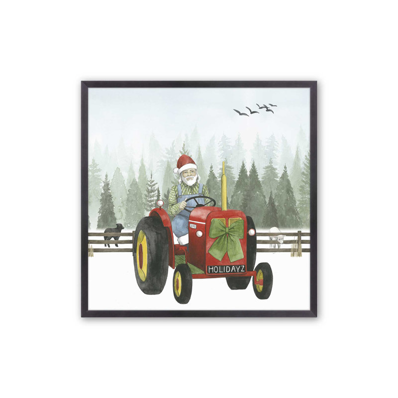 «Santa's Christmas Tractor Ride I Print», H 17,75 po x l 17,75 po x P 1,25 po, Cadre simple en zinc patiné