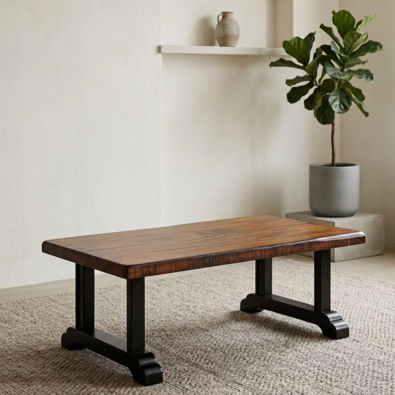 Ardella Table basse rectangulaire en bois tabac avec base en tréteaux