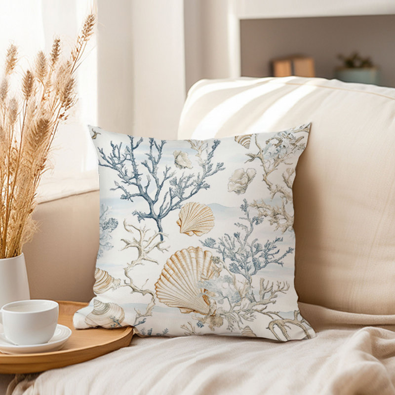 Housse de coussin de plage et de côtes, Carré 18 po, Beige/Blue Nautical/Beach 9