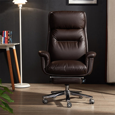 Brown Hight adjustable Genuine Leather + Faux Leather + Aluminium Alloy Office Chair
