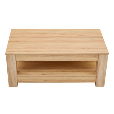 A Modern And Practical Natural Wood Coffee Table. The Double Layered Coffee Table Is Made Of MDF Material. Suitable For Living Room, Bedroom, And Study