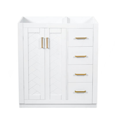 Ensemble de meuble-lavabo autoportant avec cadre en bois massif 30 po, 3 tiroirs et portes à fermeture douce