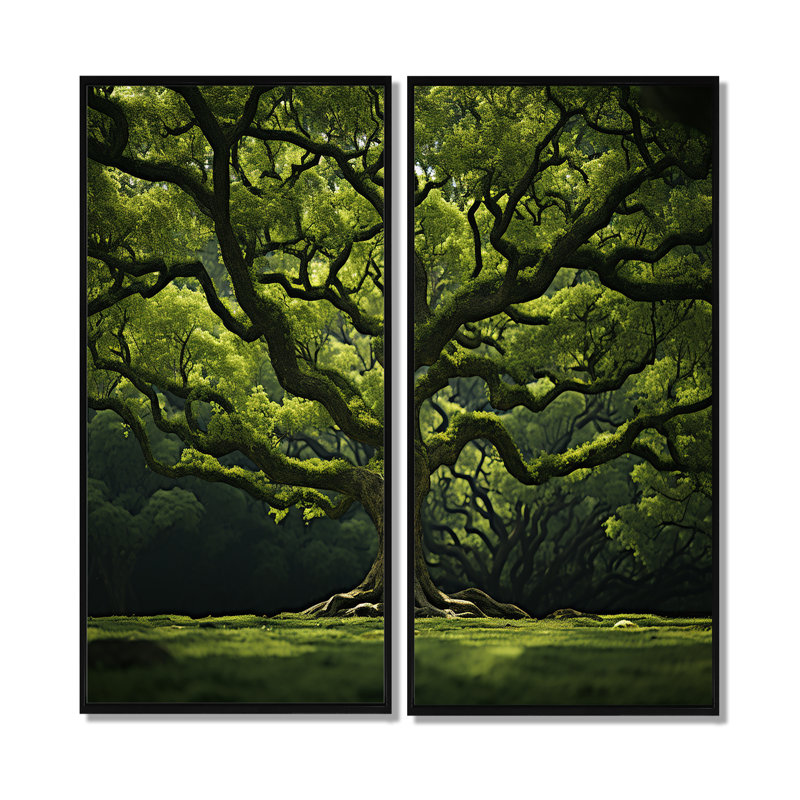 Chêne vert, puissance de la forêt - art mural vert, H 32 po x l 32 po, Impression encadrée flottante, Noir