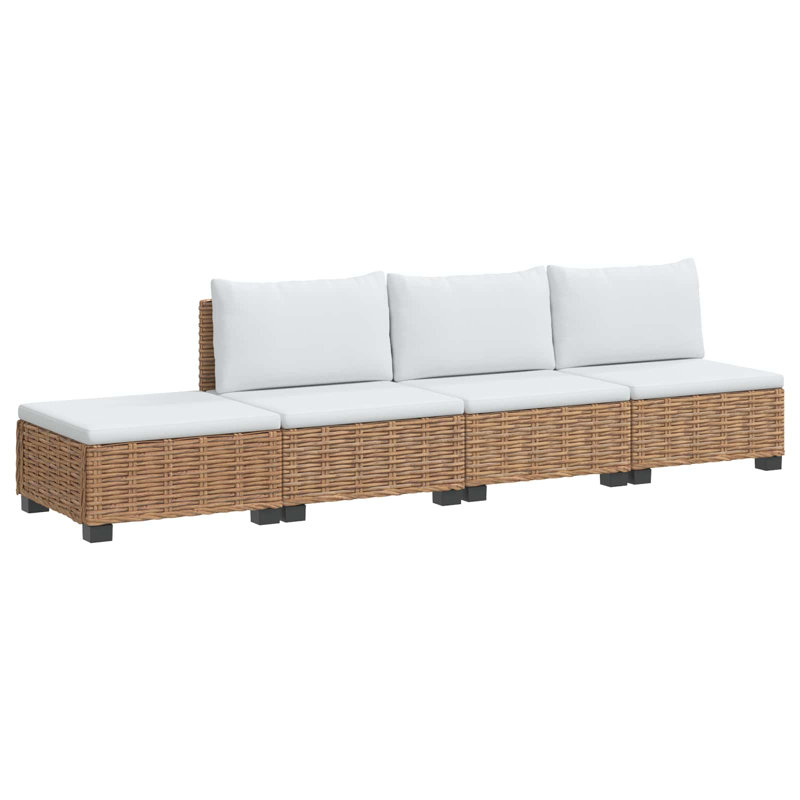 271cm Wide Patio Sectional Set, White Cushion/Natural Frame