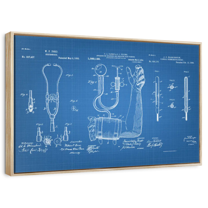 Matériel médical brevet bleu, Cadre flottant en bois naturel, 37 po x 25 po