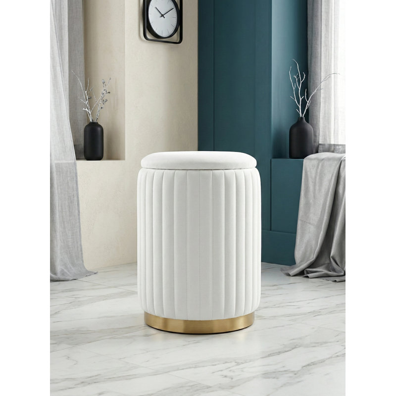 Round Ottoman Vanity Stool with Storage, White