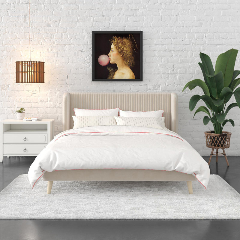 Holly Queen Size Upholstered Platform Bed, Ivory
