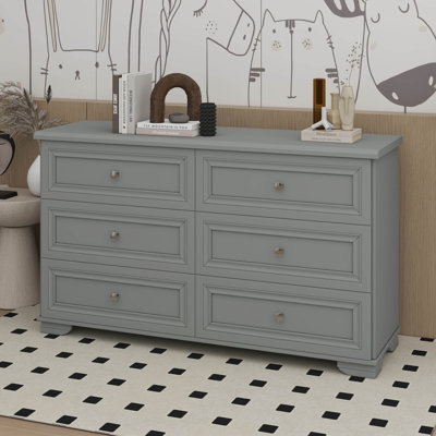 Commode 6 tiroirs en bois de style rétro avec armoire de rangement de style rétro avec poignées en métal