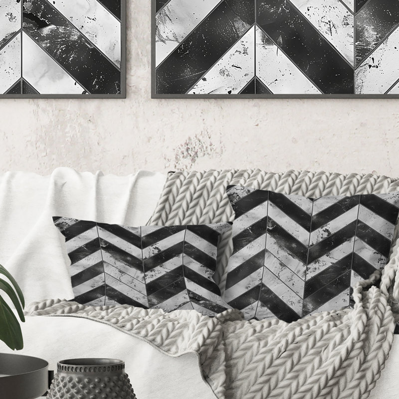 Carreaux noirs et blancs à motif de chevrons, H 16 po x l 16 po