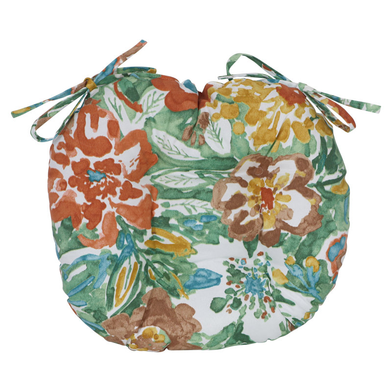 Coussins de chaise d'extérieur touffetés de 16 pouces (ensemble de 4), Blanc / brume soleil rivière florale