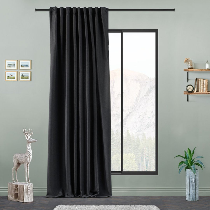 Extra Long & Extra Wide Faux Linen Decorative Curtain Single Panel, 140cm Width x 350cm Drop, Anthracite