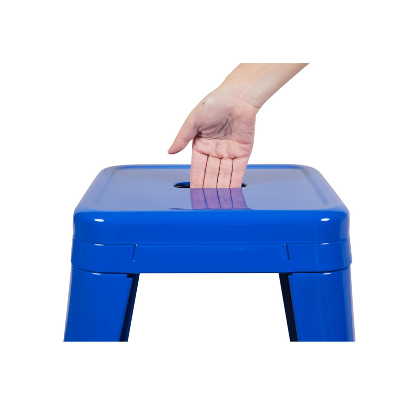 Tabourets de bar en métal sans dossier, ensemble de 4, bleus, hauteur comptoir 61 cm, finition rouille - Design gain de place, 4 tabourets bleus, gain de place, pour salle à manger