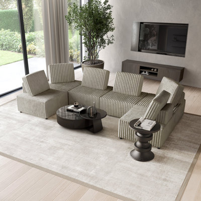 6-Piece Beige Velvet Modular Chair & Corner Set