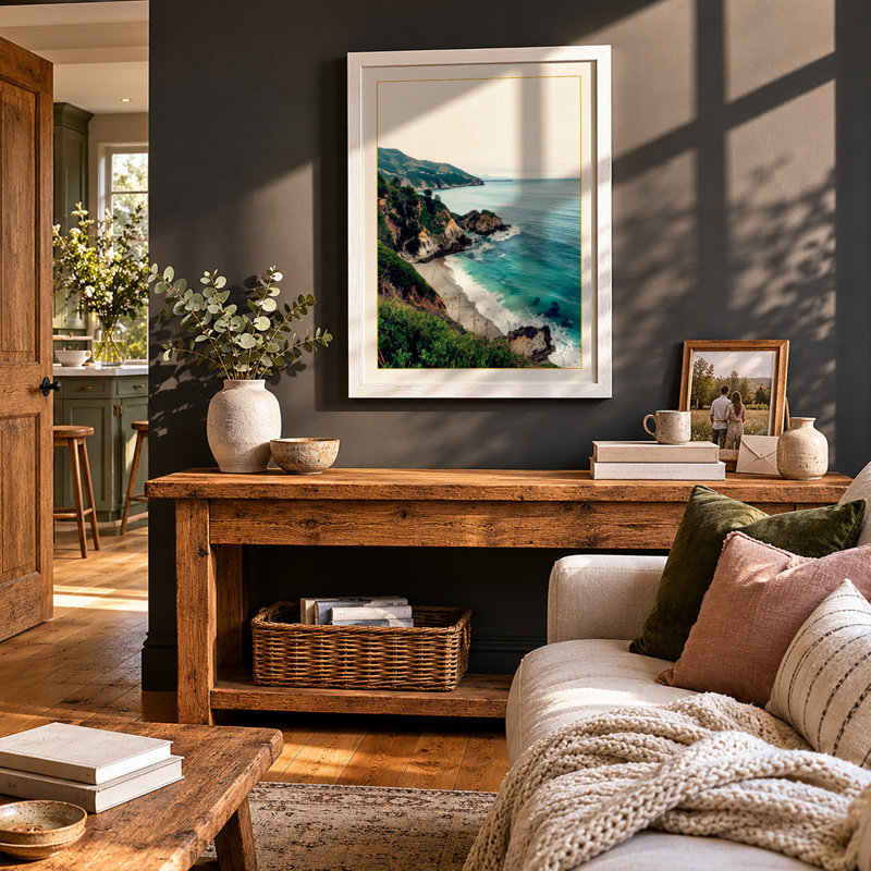 Cliffside Coast Coastal - Framed Print, A3 - 42.0 x 29.7 cm, White