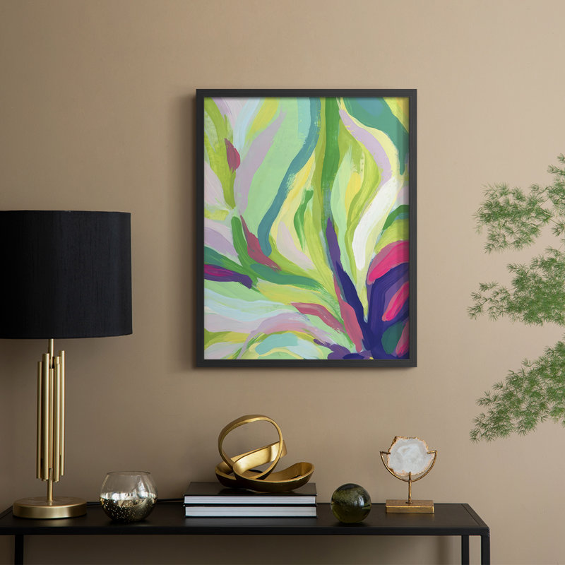 Impression encadrée Bright Tropical Abstraction II - bois massif, Noir, noir, noir, noir, H 15 po x l 12 po