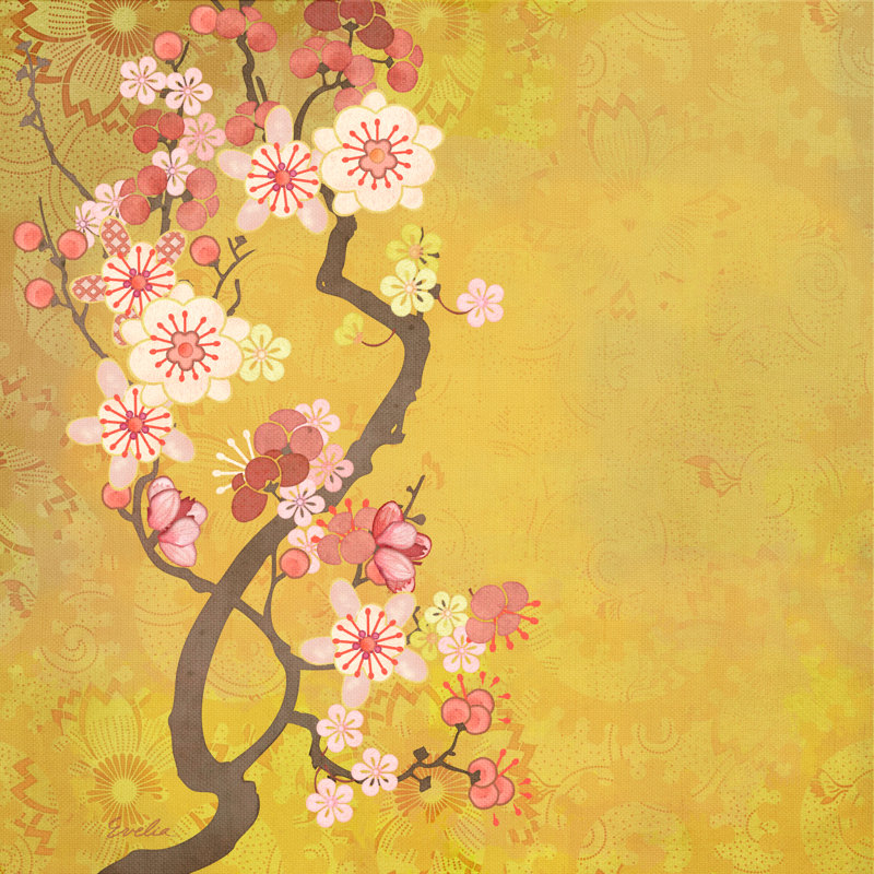 «Tokyo Cherry IV», peinture sur toile, H 12 po x l 12 po x P 1,25 po, Toile tendue