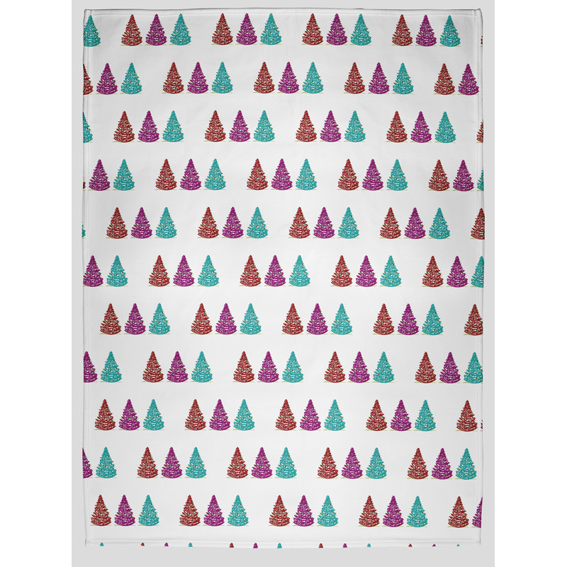 Merry Trees Pattern Christmas Throw Blanket, 60" W x 80" L, Multi/Bright