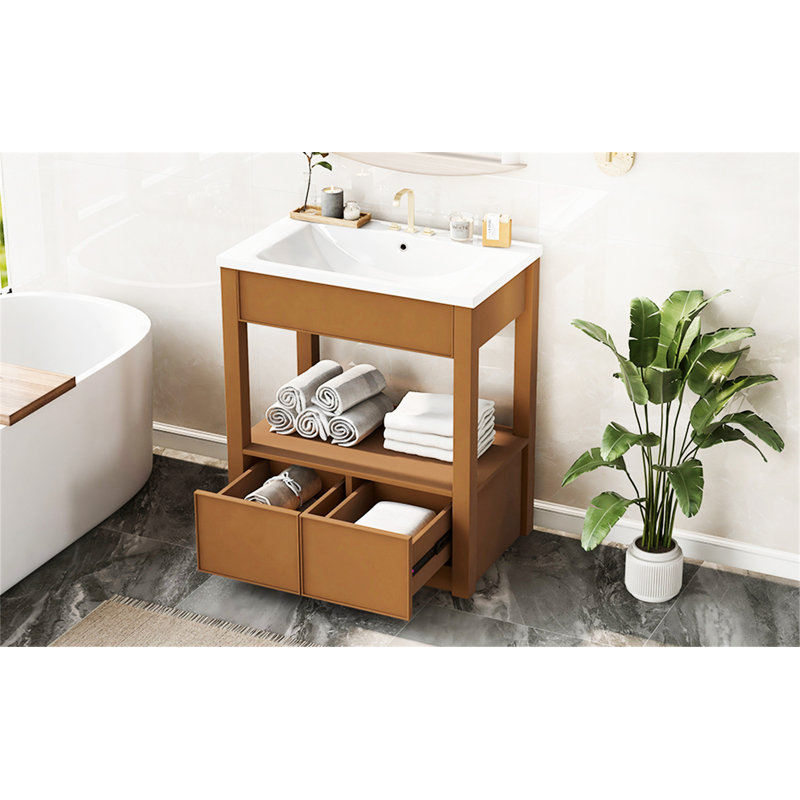 Meuble-lavabo avec comptoir d'évier 30 po Garvveer, armoire de salle de bain avec tablette de rangement ouverte et deux tiroirs