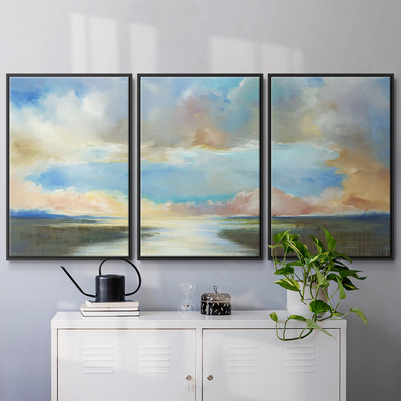 Dawn Breaks, encadré sur toile, 3 pièces, H 36 po x l 75 po x P 2 po, Noir