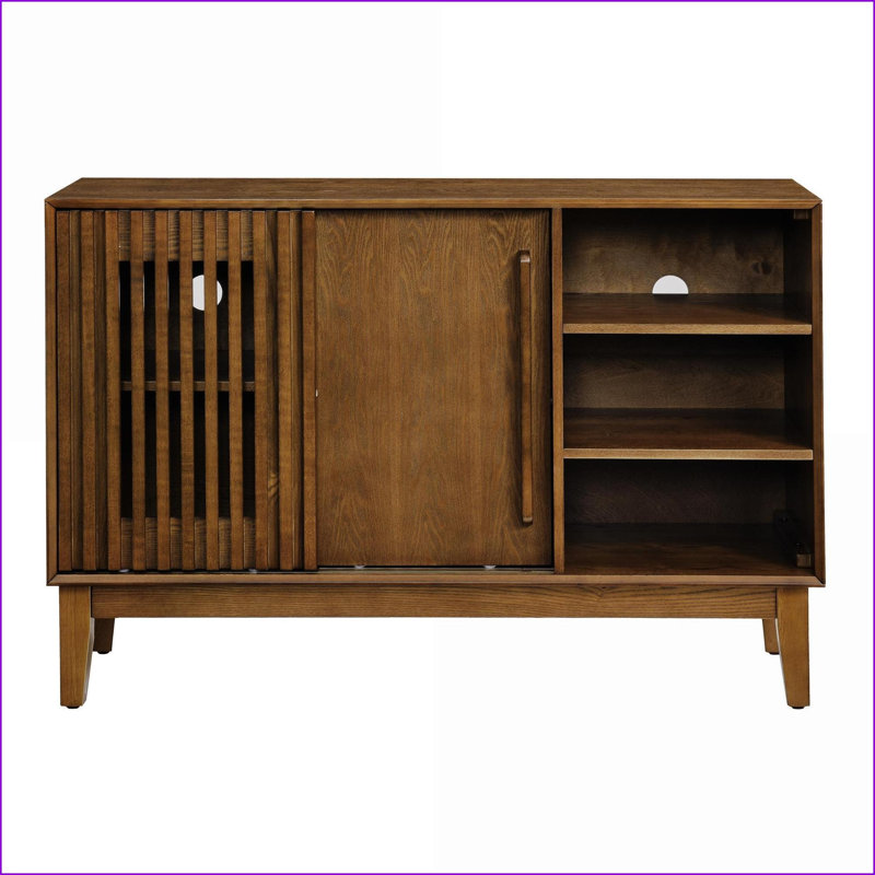 Sideboard Buffet Cabinet, 47.3" Farmhouse Fluted Storage with 2 Doors &amp; Solid Wood Feet, Walnut | MDF + Acacia