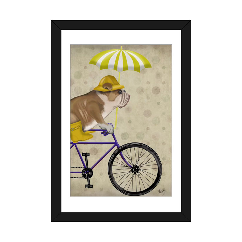 Impression sur toile tendue Fab Funky «English Bulldog on Bicycle», H 24 po x l 16 po x P 1 po, Papier d'art encadré noir