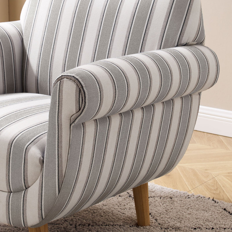 29.92" Coastal Linen Striped Fabric Upholstered Accent Chair, Armchair With Stripe Pattern, Gray Striped Linen
