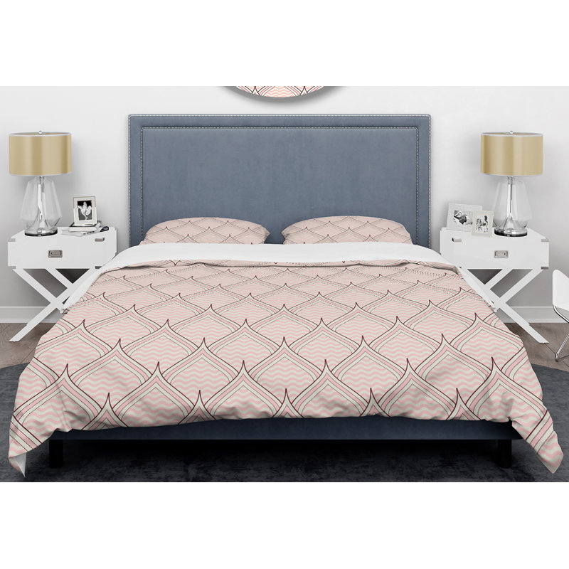 Ensemble de housse de couette en ornement rétro avec éléments décoratifs mid-century, Housse simple + 1 taie décorative