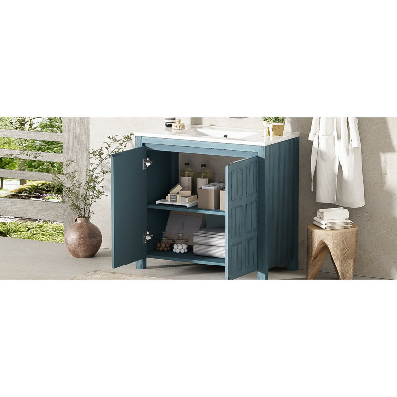 Organisateur de meuble-lavabo de salle de bain 36 po Retro Blue