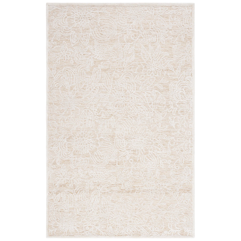 Elegant Gold and Ivory Hand-Tufted Wool Rectangular Rug - 59"x7"