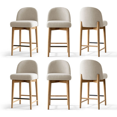 Ensemble de 6 tabourets de comptoir rembourrés 25,5 po avec pieds en bois massif