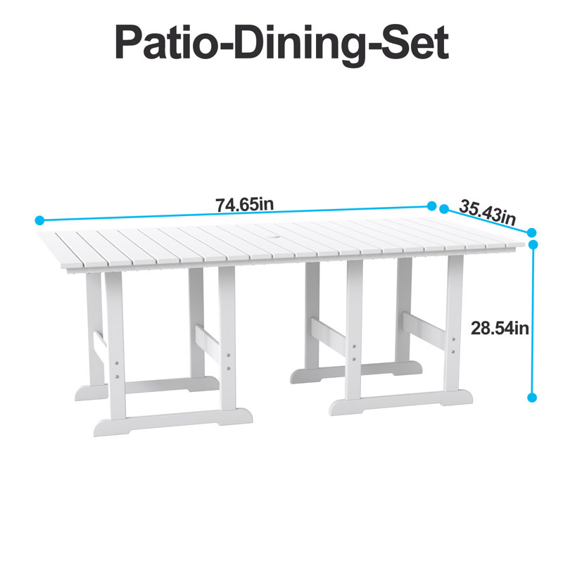 5- Piece Hdpe Outdoor Dining Set With Chairs & Umbrella Hole, White