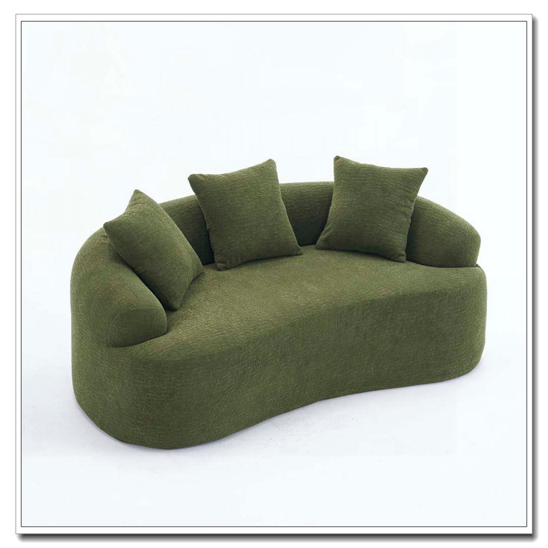 Causeuse incurvée: emballage compressé, tissu, éponge 30D, sans assemblage, Vert antique